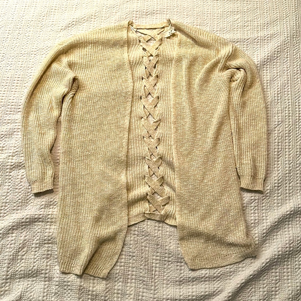 Cream Crisscross Back Cardigan